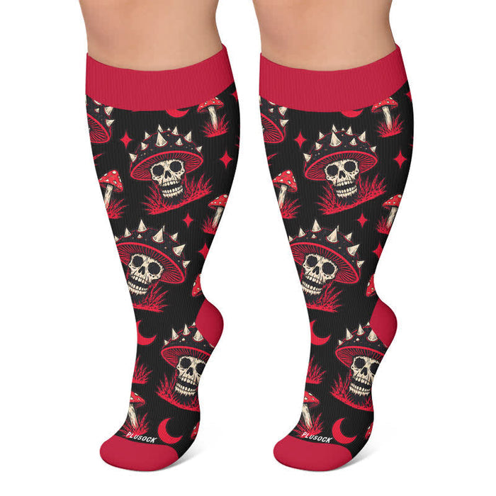 Plusock Plus Size Skull Mushroom Compression Socks - Black - 4XL - image 1