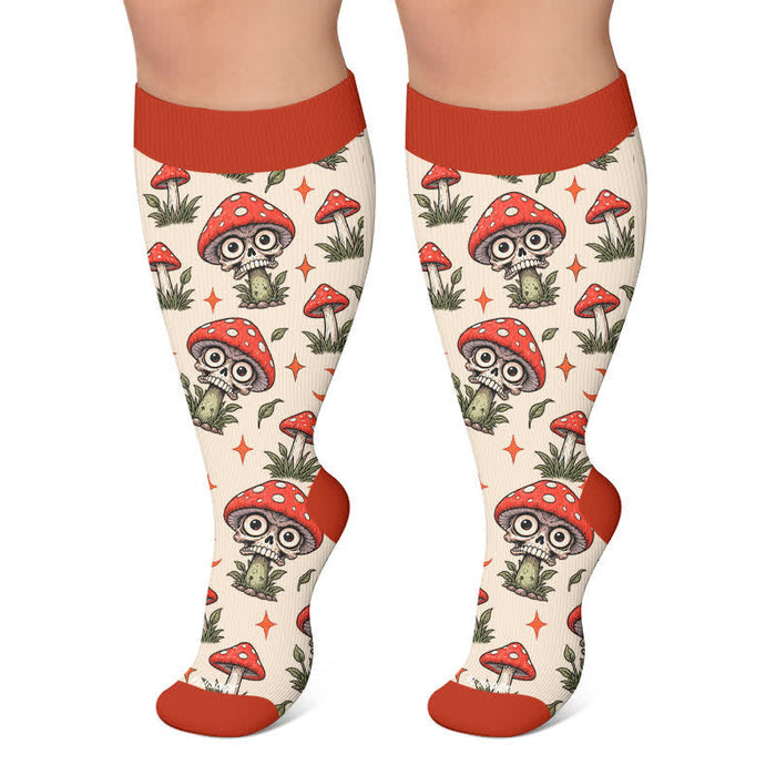 Plusock Plus Size Skull Mushroom Compression Socks - Red - 4XL - image 3