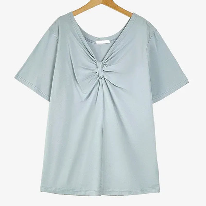Plusock Plus Size Twist Front V Neck Cotton Stretch Blouse - Blue - 6XL - image 6