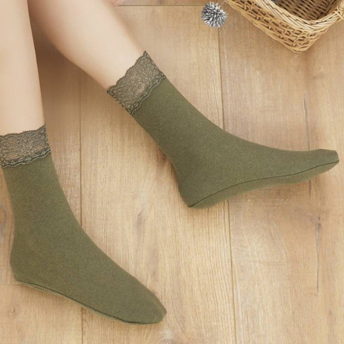 Plusock Romantic Lace Trim Quarter Socks(8 Pairs) - Army Green - EU36-40(US3-7) - image 2