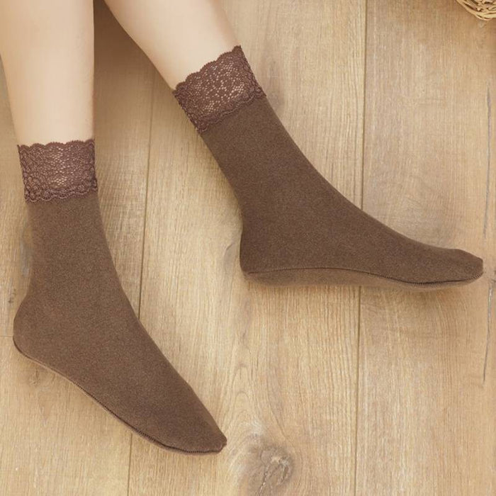Plusock Romantic Lace Trim Quarter Socks(8 Pairs) - Coffee - EU36-40(US3-7) - image 3