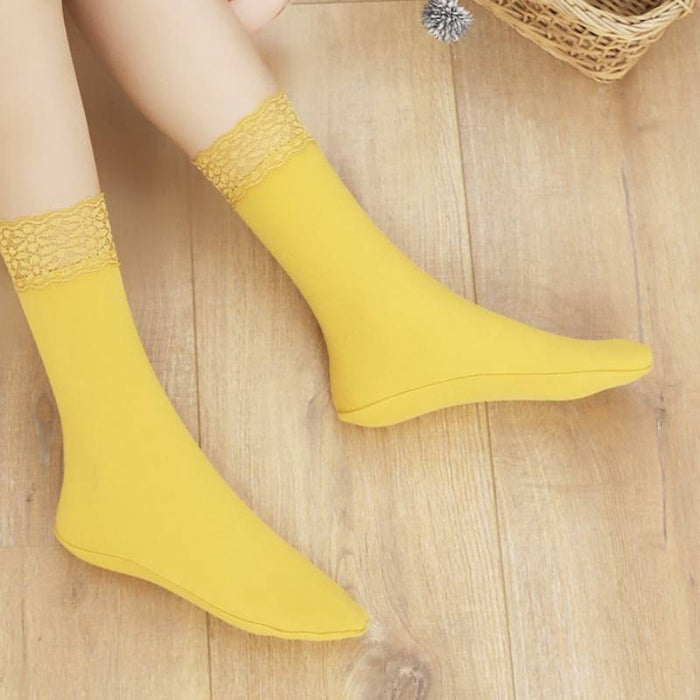 Plusock Romantic Lace Trim Quarter Socks(8 Pairs) - Yellow - EU36-40(US3-7) - image 5