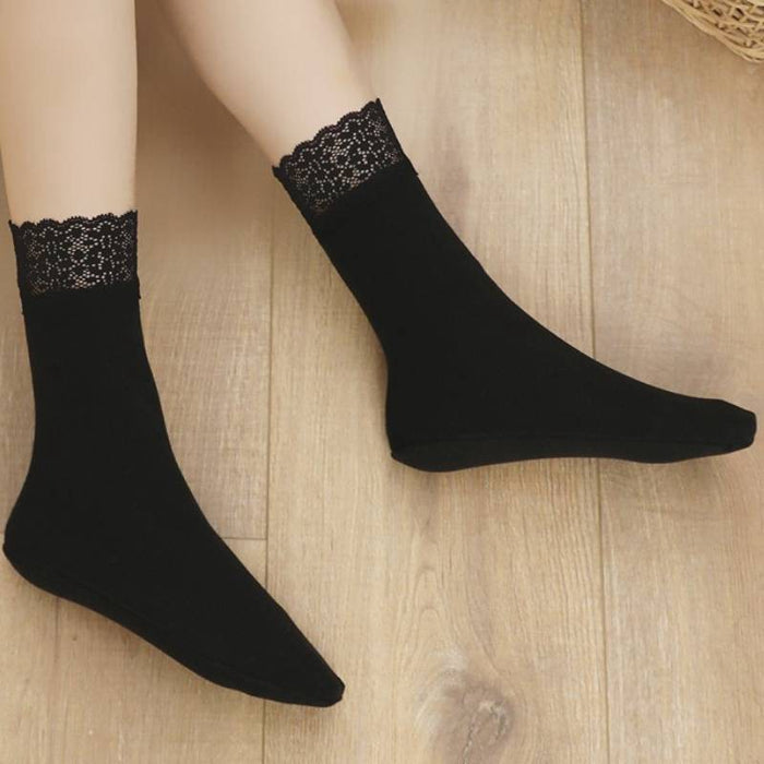 Plusock Romantic Lace Trim Quarter Socks(8 Pairs) - Black - EU36-40(US3-7) - image 7