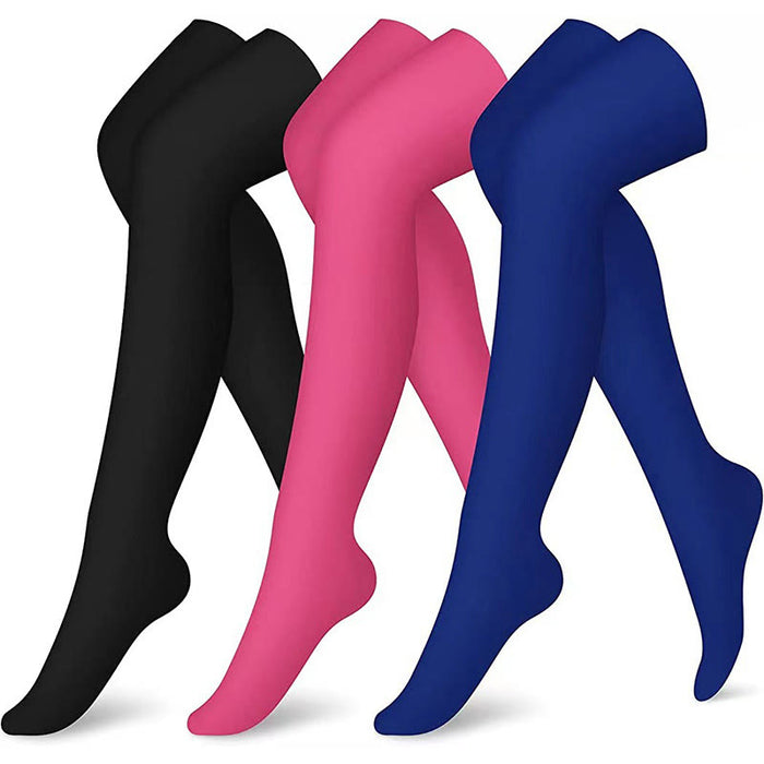 Plusock Rose Navy Blue Black Thigh High Compression Socks(3 Pairs) - Multicolor - S/M - image 0