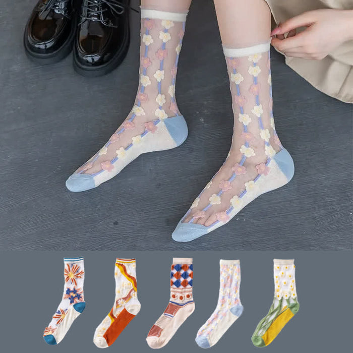 Plusock Sheer Daisy Lace Sheer Quarter Socks(5 Pairs) - image 0