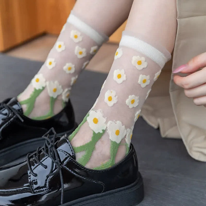 Plusock Sheer Daisy Lace Sheer Quarter Socks(5 Pairs) - image 1