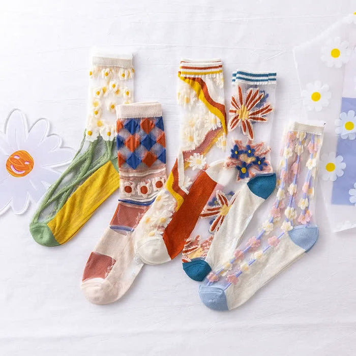 Plusock Sheer Daisy Lace Sheer Quarter Socks(5 Pairs) - image 5