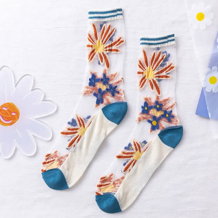 Plusock Sheer Daisy Lace Sheer Quarter Socks(5 Pairs) - image 6