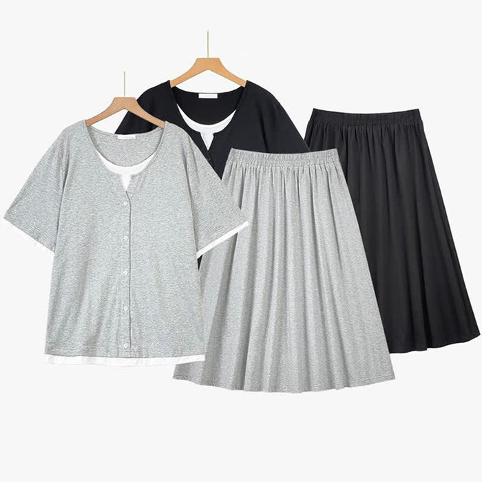 Plusock Soft Cotton Blend Contrast Trim Skirt Set - image 0