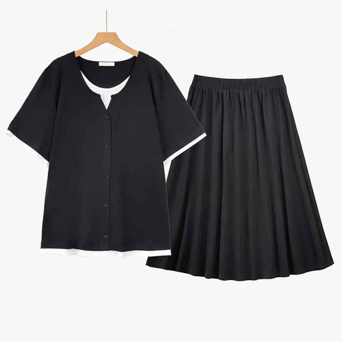 Plusock Soft Cotton Blend Contrast Trim Skirt Set - Black - 6XL - image 5