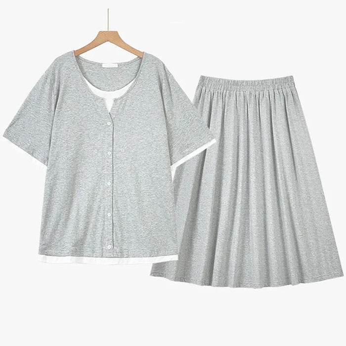Plusock Soft Cotton Blend Contrast Trim Skirt Set - Grey - 6XL - image 6