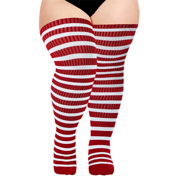 Plusock Striped Daily Wear Thigh High Compression Socks - Wine - One Size - With Elastic Buckle - image 3