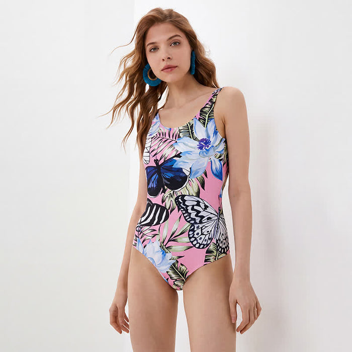 Plusock Tropical Leopard Flower Cat Print One-Piece Swimsuit - Pink - 4XL - image 2