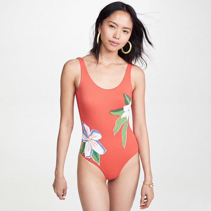 Plusock Tropical Leopard Flower Cat Print One-Piece Swimsuit - Orange - 4XL - image 4
