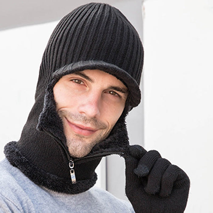 Plusock Zipper Beanie Gloves 2 In 1 Set