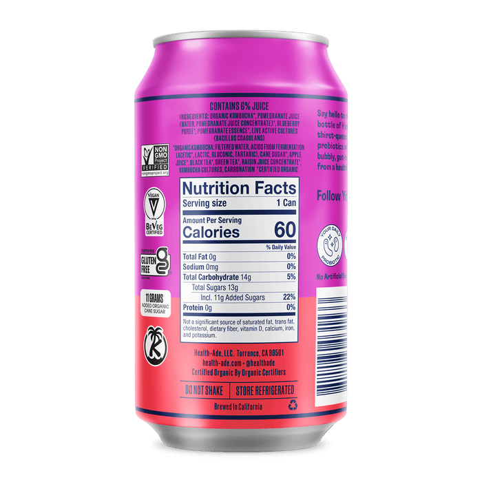 Pomegranate Blueberry in cans Kombucha in cans Health-Ade