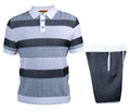 Prestige Black Knit Stripe Shorts & Shirt Set - Dudes Boutique