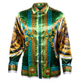 Prestige Green Royal Greek Key Button Up Shirt - Dudes Boutique