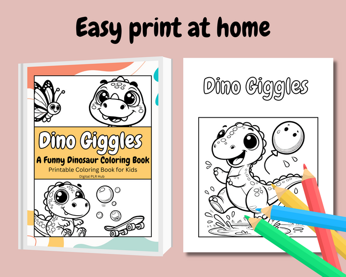 Printable Kids Dinosaur Coloring Book featuring funny dinosaur illustrations. Instantly download, print at home, and enjoy hours of coloring fun. Perfect for preschoolers, kindergarten kids, and dinosaur lovers.