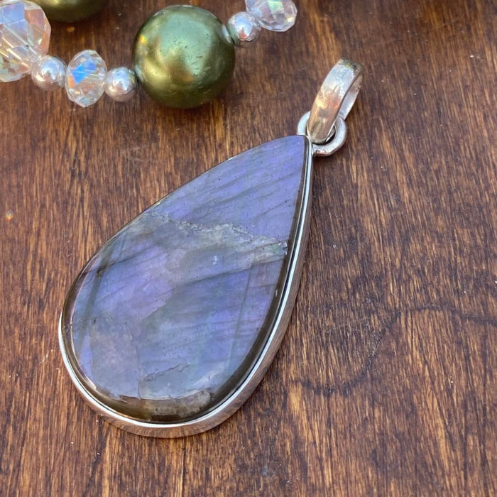 Purple Labradorite 925 Sterling Silver Pendant | Hand Cut by Geologist Ben Davis