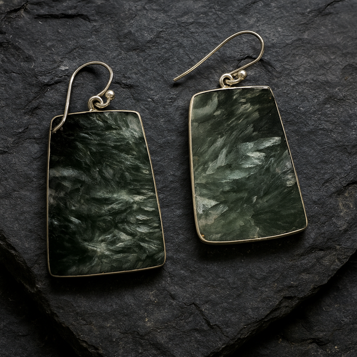 Rare Seraphinite Earrings in Sterling Silver
