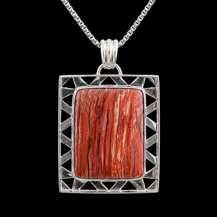 Rare Square Howardite (Rattlesnake Agate) Pendant in 925 Sterling Silver – Nevada Gemstone