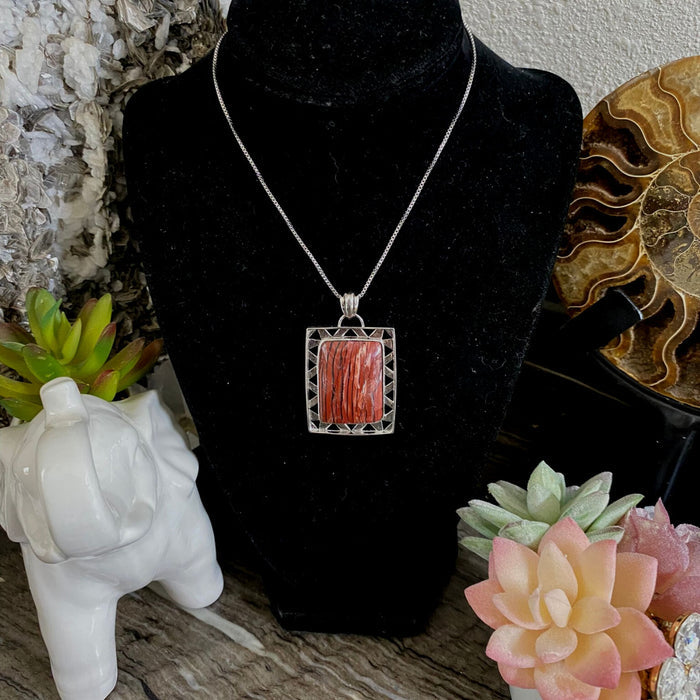 Rare Square Howardite (Rattlesnake Agate) Pendant in 925 Sterling Silver – Nevada Gemstone