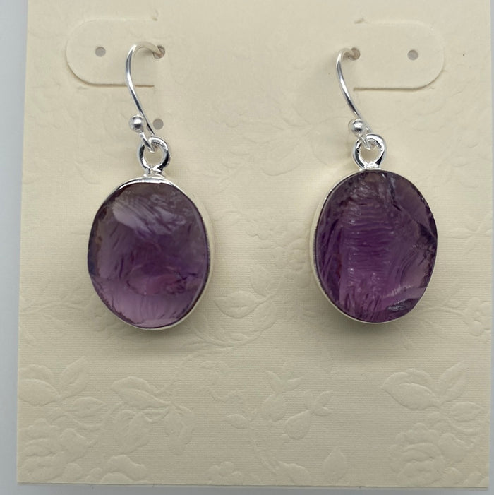 Rough Amethyst Purple Earrings