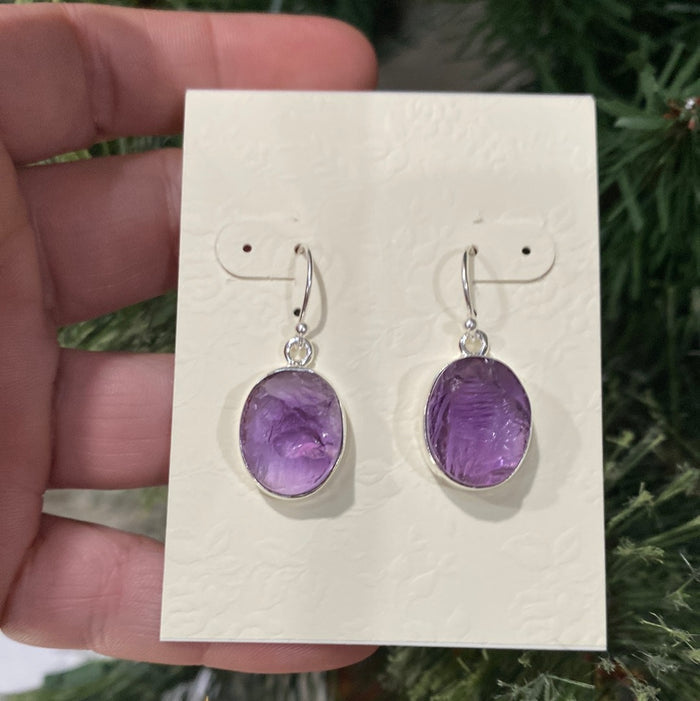 Rough Amethyst Purple Earrings