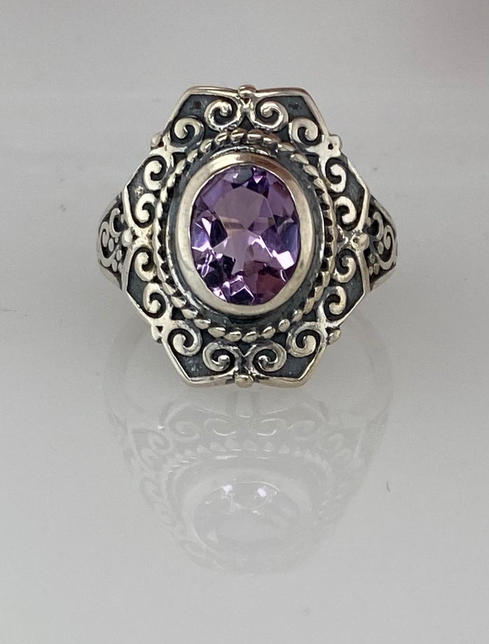 Size 8 Gem Cut Amethyst Purple Sterling Silver Ring
