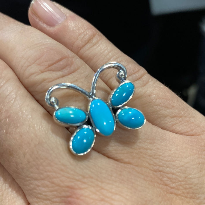 Size 8 Sleeping Beauty Butterfly Turquoise Ring