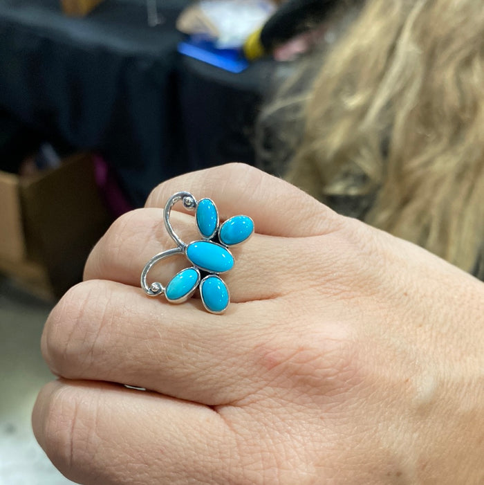 Size 8 Sleeping Beauty Butterfly Turquoise Ring