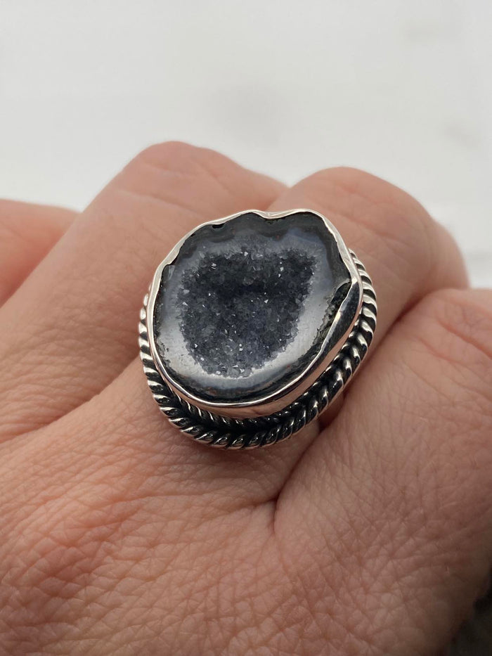 Size 9 Sparkly Druzy Agate Ring