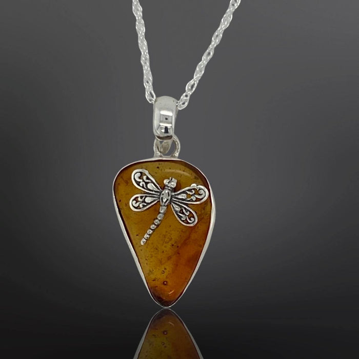 Small Dragonfly Amber Pendants WITH Chain