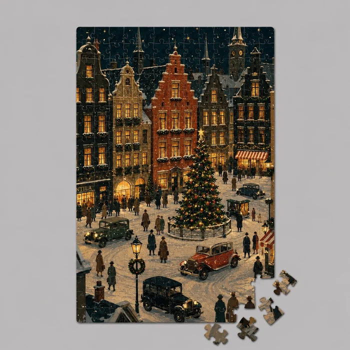 Snowy Christmas Town 100 brikker træpuslespil fra Bywood