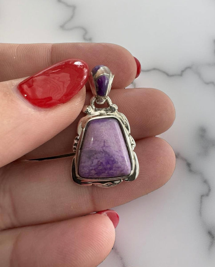 Sugilite Pendant with Inlay Bale | 925 Sterling Silver | Custom by Ed Lohman