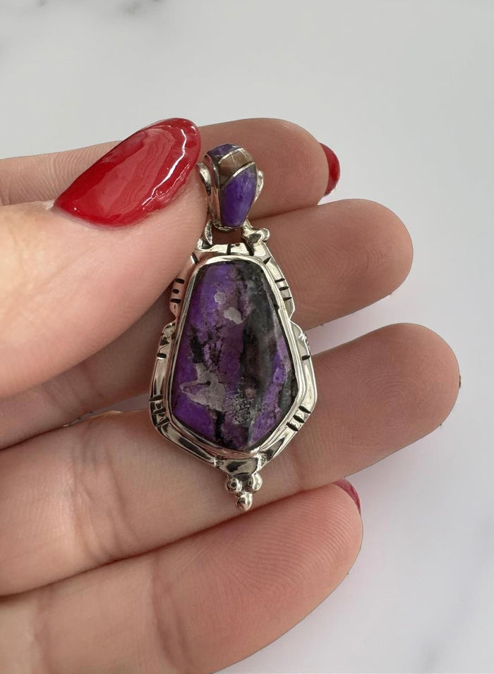 Sugilite Pendant with Inlay Bale | 925 Sterling Silver | Custom by Ed Lohman