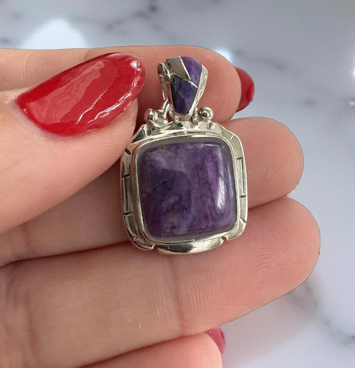 Sugilite Pendant with Inlay Bale | 925 Sterling Silver | Custom by Ed Lohman