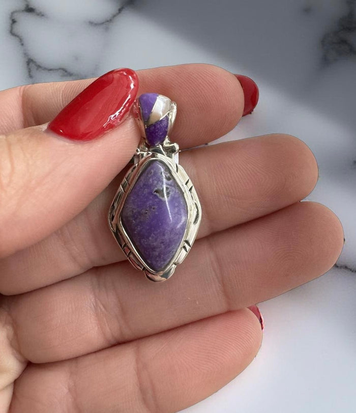 Sugilite Pendant with Inlay Bale | 925 Sterling Silver | Custom by Ed Lohman