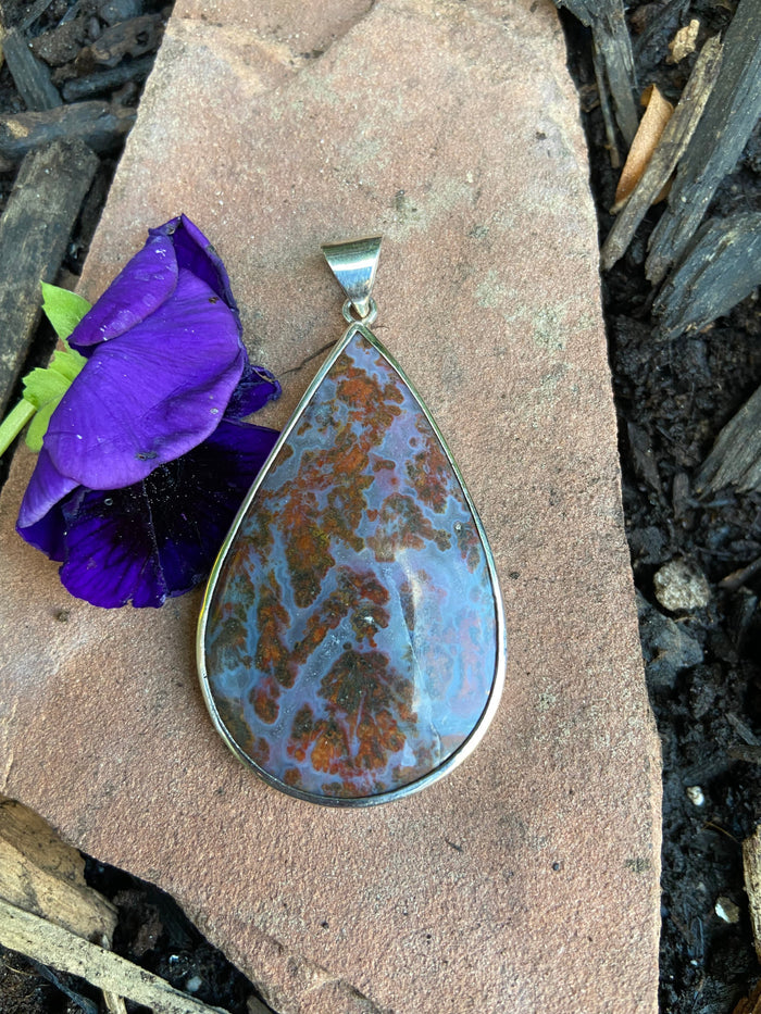 Tear Drop Large Canadian River Plume Silver pendant