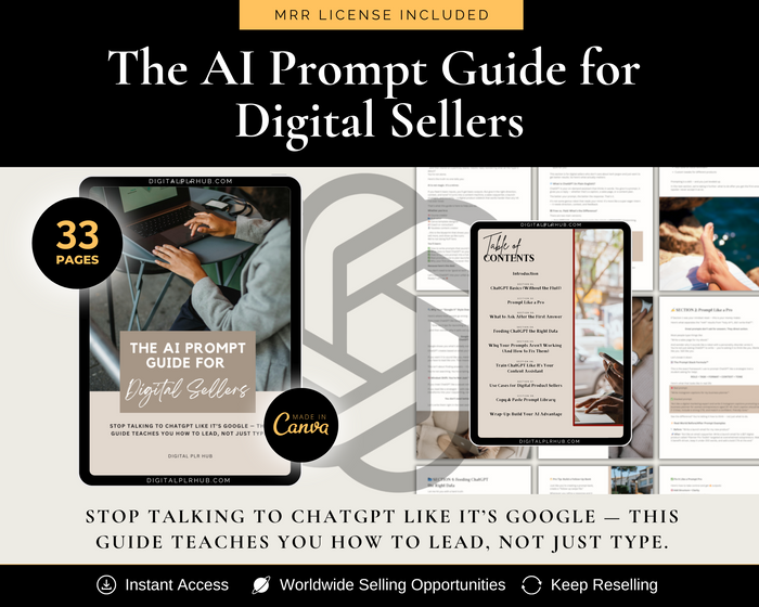 ChatGPT Prompt Guide digital sellers ebook cover mockup — learn AI prompt mastery for content creation and sales optimization