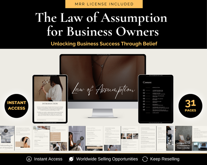 Cover of The Law of Assumption for Business Owners featuring bold typography and a modern, minimalist design symbolizing growth and success.