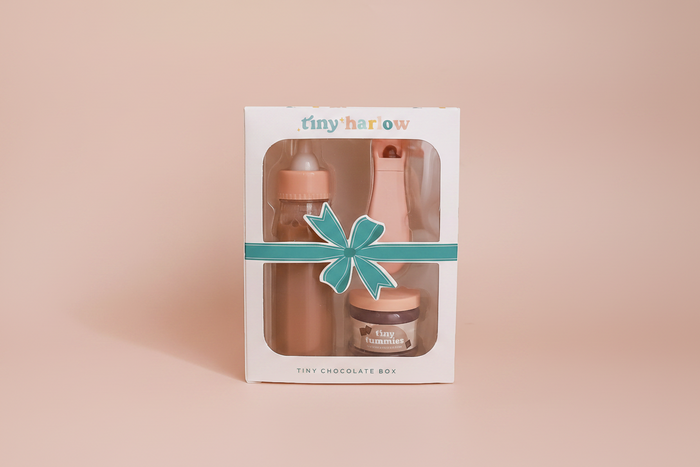 Tiny Tummies Puree and Milk Bottle Set for Doll – Chocolate – Tiny Harlow