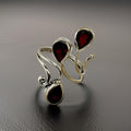 Tri-Leaf Red Garnet Size 6 and 7 Adjustable Ring