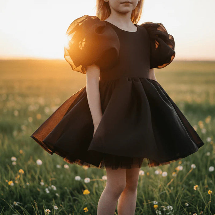 V-Back Puff Sleeve Organza Tutu Dress – Black – DOLLY by Le Petit Tom