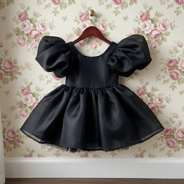 V-Back Puff Sleeve Organza Tutu Dress – Black – DOLLY by Le Petit Tom