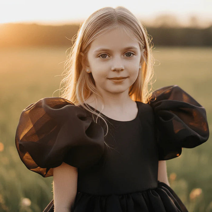 V-Back Puff Sleeve Organza Tutu Dress – Black – DOLLY by Le Petit Tom