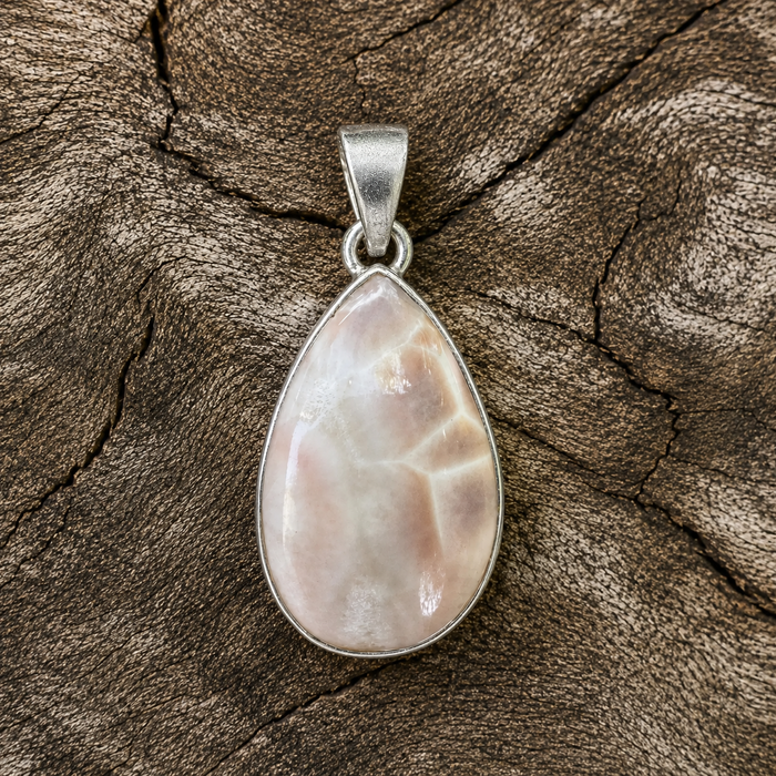 Very Petite Natural Natrolite Pendant in 925 Sterling Silver | Rare Zeolite Mineral